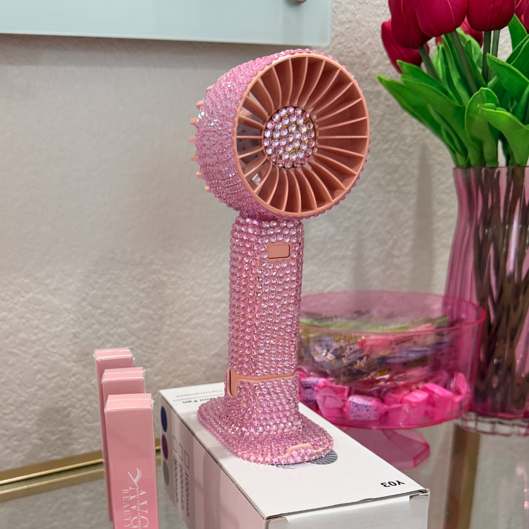 Bedazzled Handheld Fan - Pink