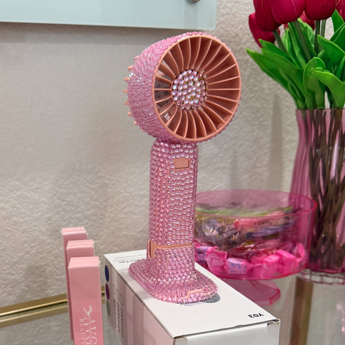 Bedazzled Handheld Fan - Pink