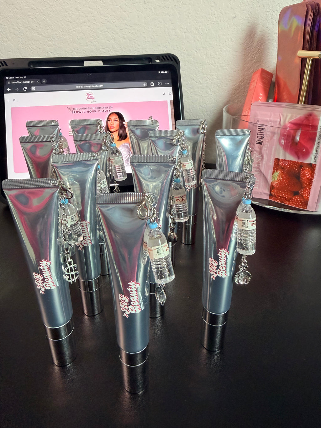 Drink Water. Pray. Gloss. - Charm Keychain with Lip Plumper