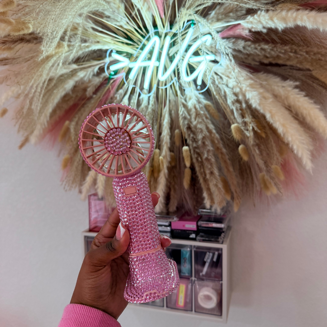 Bedazzled Handheld Fan - Pink